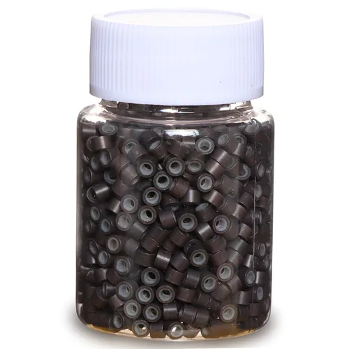 Vista 26 de Anillas de microenlace de 4 mm con forro de silicona, cuentas de oropel para extensiones de pelo, 300 unidades, color negro