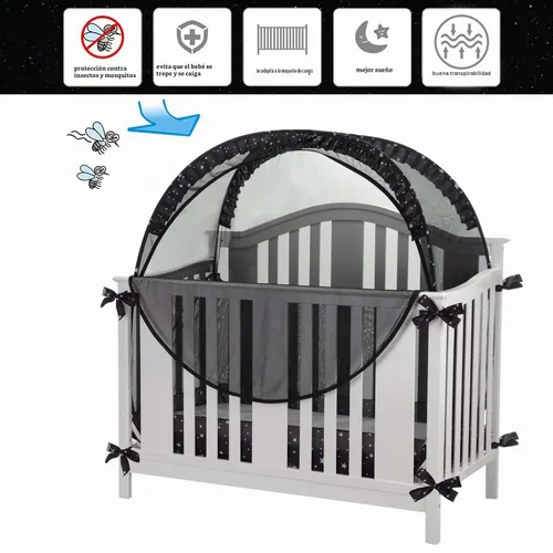 Vista 4 de Tienda de cuna de seguridad para mantener al bebé en Pop Up Mosquitero Netting Canopy Mesh Cover para niños pequeños - Negro