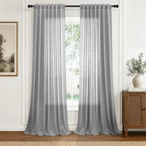 Vista 20 de Hokibero Cortinas de lino natural de 96 pulgadas de largo para sala