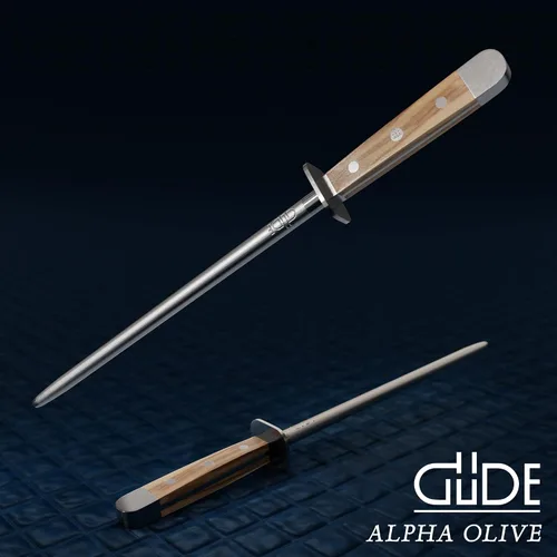 Vista 6 de Güde Alpha Olive Series Afilador de mango de madera de olivo forjado a mano forjado a mano, 10 pulgadas