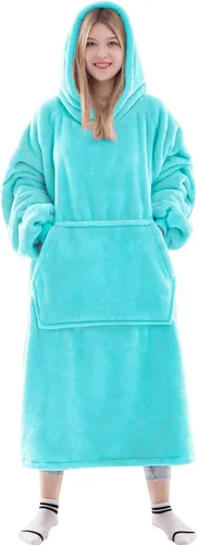 Vista 39 de Waitu - Sudadera tipo manta, para regalar a hombre o mujer, muy cálida y acogedora, gigantesca, con capucha, de gruesa franela, con mangas y un Negro