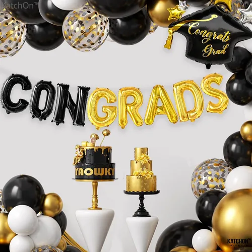 Vista 7 de KatchOn, Globo de felicitación negro y dorado de 16 pulgadas Globos de aluminio de felicitación para decoraciones de fiesta de graduación 2025