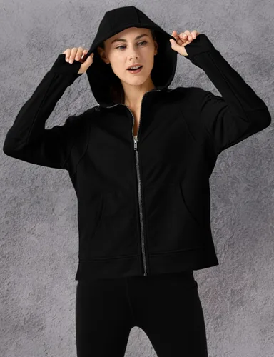 Vista 8 de Rdruko Sudadera con capucha y cremallera completa para mujer, con agujero para el pulgar, de algodón, con cremallera frontal, suave, ligera