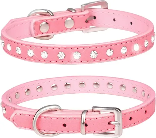 Vista 4 de Collar de Perro de Cuero de Gamuza con Pedrería de Cristal Diamante Colorido Brillante para Cachorras y Gatos Collares XS Mascotas Pequeñas