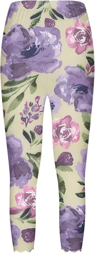 Vista 5 de Pantalones capri para mujer, estilo casual, estampado floral, festoneados, ajustados, para yoga, verano, playa, atléticos, elásticos