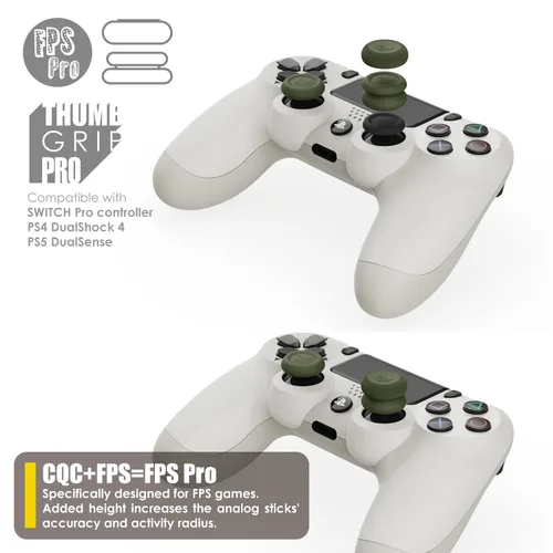 Vista 7 de Skull & Co. Skin, CQC and FPS Thumb Grip Set Joystick Cap Analog Stick Cap for Nintendo Switch Pro Controller & PS5 PS4 SlimPro Controller- White