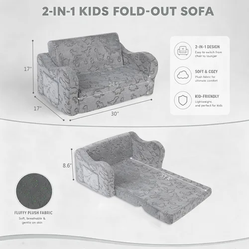 Vista 62 de MOMCAYWEX - Sofá para niños, 2 en 1, plegable, piel de melocotón, color azul