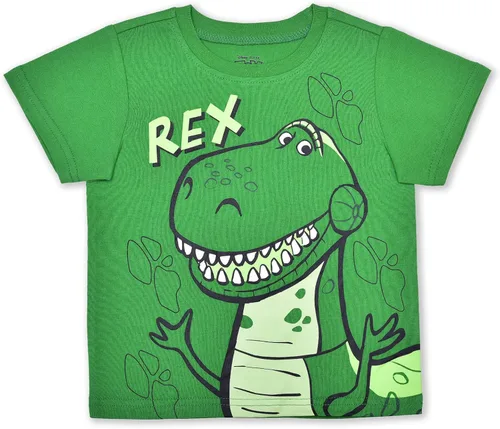 Vista 2 de Disney Toy Story Woody, Buzz and Rex - Camisa de manga corta para niños, paquete de 4 para niños pequeños y pequeños, amarilloazulverdegris