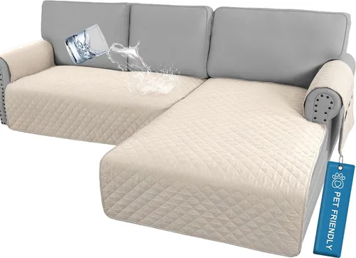 Vista 11 de H.VERSAILTEX Fundas de sofá para sofá seccional, 2 piezas, funda de sofá en forma de L, 100% impermeable y lavable, protector de sofá para perros