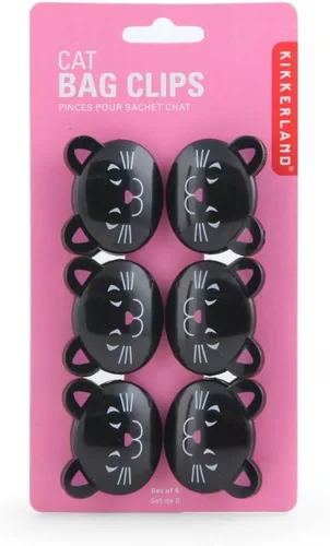 Vista 4 de Pinzas para bolsas con diseño de animalitos del bosque, de la marca Kikkerland, Gato, Negro