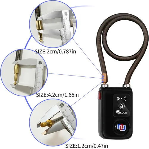 Vista 7 de Nulock - Cerradura de bicicleta Bluetooth sin llave IP44 a prueba de salpicaduras con alarma de 110 db, 0.38 pulgadas de diámetro, 24 pulgadas