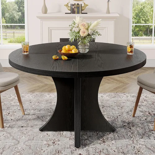 Vista 3 de Tribesigns - Mesa de comedor redonda para 4-6 personas, mesa de cocina de estilo granja de 47.24 pulgadas, mesa de comedor de madera con base