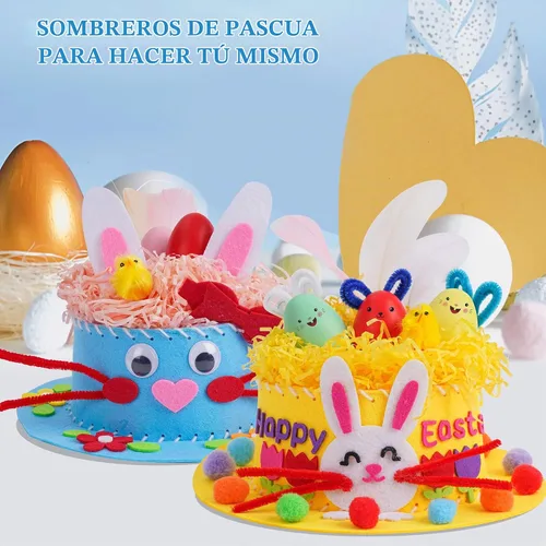 Vista 2 de Kit de sombrero de Pascua para niños, kit de manualidades de huevos de conejito de Pascua Amarillo