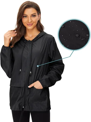 Vista 4 de Abrigos de lluvia para mujer, ligeros, impermeables, para exteriores, con capucha, impermeables plegables
