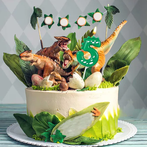 Vista 6 de Velas con números de cumpleaños, velas de dinosaurio de 2.8 pulgadas, velas de cumpleaños para tartas, velas de dinosaurio, decoración de fiestas