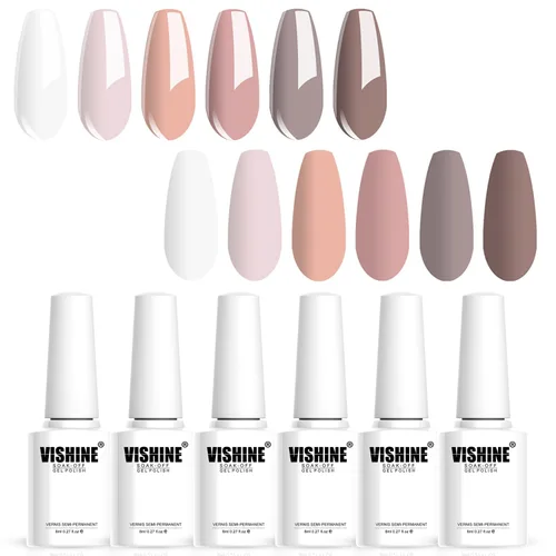 Vista 3 de Vishine Kit de esmalte de uñas de gel, 6 colores de la serie Classic Nudes, tono de piel natural, tonos de gel de uñas pigmentados a la moda, arte