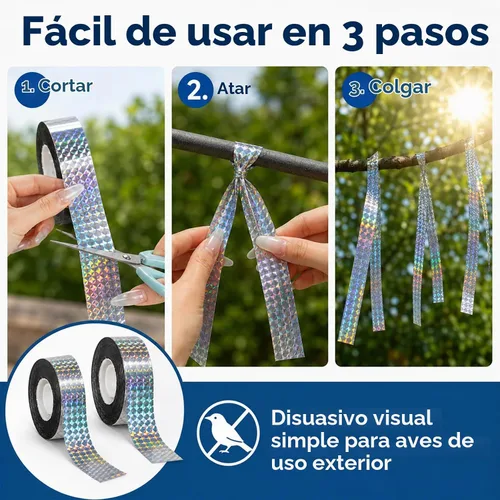 Vista 5 de RAINFLOW Cinta de miedo de pájaros, 2 rollos de cinta reflectante de 300