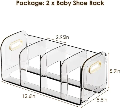 Vista 2 de Zapatero de acrílico para niños, 2 unidades, almacenamiento de zapatos para niños pequeños, 4 secciones, organizador de zapatos para bebés