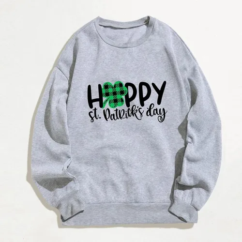 Vista 2 de IHGFTRTH St Patricks Day Womens Casual Long Sleeve Crew Neck Letter Printed Pullover Hoodless Sweatshirts Fit plus