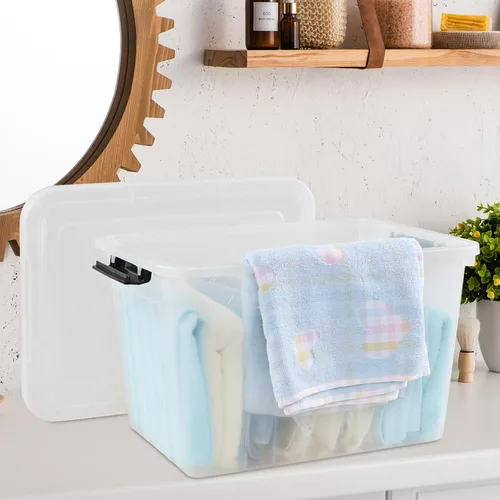 Vista 4 de Bringer - Paquete de 4 cajas de plástico transparente, contenedor de almacenamiento de 18 L con asa top carrying handle, secure latching buckles