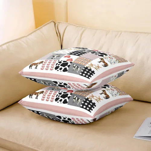 Vista 3 de Homewish Funda de cojín rústica de granja con diseño de vaca en acuarela, animales de granja salvajes, para niños, adolescentes y adultos, funda