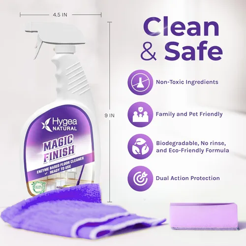Vista 3 de Hygea Natural Magic Finish - Limpiador de suelos a base de enzimas sin químicos, sin enjuague, fórmula biodegradable, elimina la acumulación
