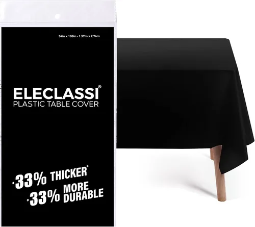 Vista 17 de Eleclassi Negro Paquete de 12 Manteles Redondos de Plástico Desechables Premium - Manteles de Mesa de Plástico Redondos de 84 Pulgadas para Fiestas
