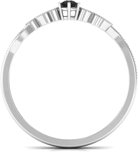 Vista 7 de Anillo de promesa de ónix negro natural con diamante para mujer, anillo de hoja de cuentas Calidad AAA