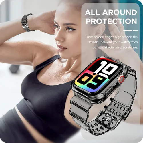 Vista 169 de DABAOZA - Correa transparente compatible con Apple Watch con estuche protector, correa deportiva de TPU con brillo para mujeres y hombres