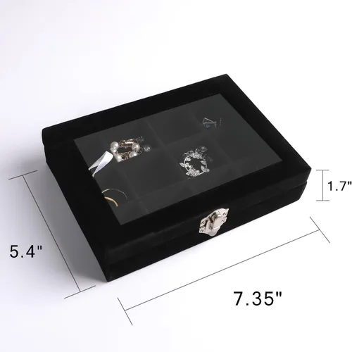 Vista 3 de Frebeauty Bandeja organizadora de joyas con tapa transparente, 12 rejillas de terciopelo con tapa transparente, vitrina de joyería, caja de joyería