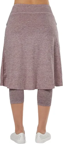 Vista 2 de Faldas atléticas hasta la rodilla para mujer con leggings, leggings con falda de pickleball capris para yoga, bolsillos con cremallera para mujer