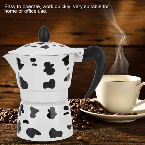 Vista 5 de Cafetera de aluminio - Cafetera - Olla de color vaca leche - para el hogar, oficina café (3 tazas leche vaca color 5.1 fl oz)