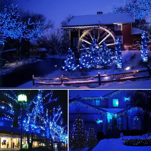 Vista 3 de Guirnalda de luces para exteriores de 33 pies, 100 luces LED con controlador de modos de memoria, luces de Navidad extensibles para bodas, Navidad