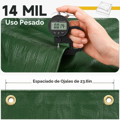 Vista 3 de Lona impermeable resistente, 8 x 10 pies, 14 mil, cubierta multiusos