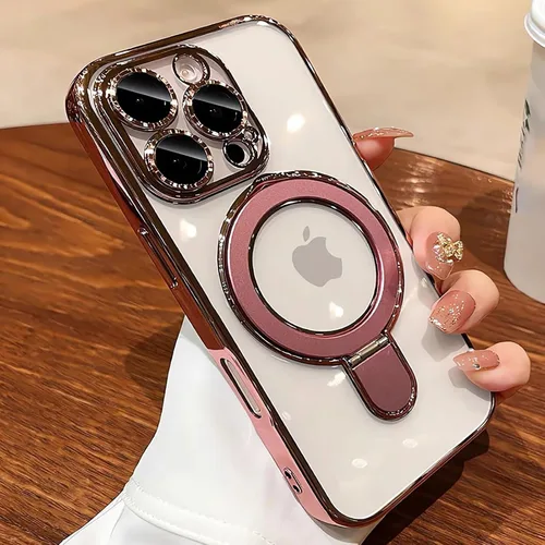 Vista 7 de Funda para iPhone 13 Pro Max de 6.7", compatible con MagSafe, cubierta de teléfono transparente con chapado de lujo a prueba de golpes con soporte
