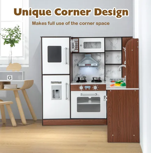 Vista 5 de Costzon Juego de cocina para niños, juego de cocina de juguete de simulación para niños pequeños con luces y sonidos reales, fregadero y grifo