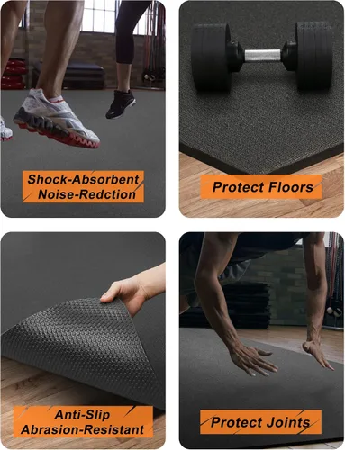 Vista 3 de Tapete de ejercicio grande de 8 x 5 pies 12 x 6 pies para gimnasio en casa, tapete de ejercicio resistente para suelo de gimnasio, esterilla