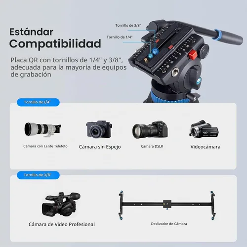 Vista 8 de SIRUI AM-25S Trípode de Video, 74.8" Trípode Profesional de Servicio Pesado con Cabezal Fluido de Amortiguación Ajustable para Videocámara, Cámaras