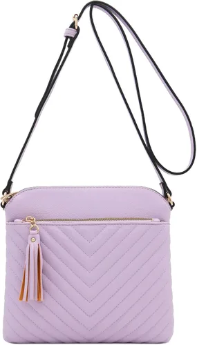 Vista 2 de Bandolera o bolsa mediana con patrón triangular, de estilo cruzado, acolchada y con borla