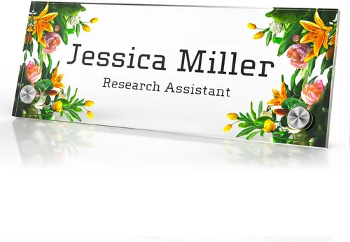 Vista 70 de Placa de identificación personalizada para escritorio, decoración de oficina de acrílico transparente con diseño de flores, decoraciones