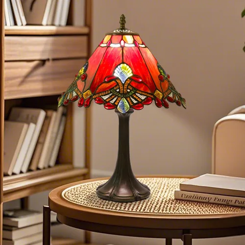 Vista 6 de JHuiLap Lámpara de mesa estilo Tiffany de 12 pulgadas, lámpara barroca de vidrieras con control remoto, regulable continua y 3 temperaturas