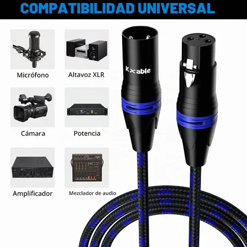 Vista 3 de XLR Cable de micrófono de 4 pies (paquete de 2, multicolor), cable de conexión de micrófono equilibrado de 3 pines macho a hembra, trenzado