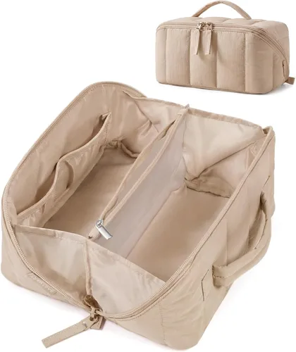 Vista 13 de BAGSMART Bolsa de Maquillaje de Viaje para Mujeres, Estuche Cosmético Portátil Resistente al Agua, Organizador de Maquillaje Acolchado Abultado