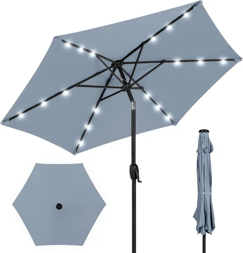 Vista 61 de Best Choice Products Sombrilla de Patio Solar de Poliéster con Luz LED de 10 pies con Ajuste de Inclinación y Tela Resistente a los Rayos UV - Gris