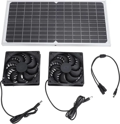 Vista 6 de Dpofirs Kit de ventilador de escape solar de 16 W Ventilador de ventilación dual con panel monocristalino para casa de mascotas invernadero