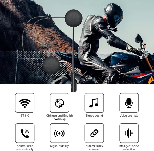 Vista 2 de Auriculares para casco de motocicleta Bluetooth 5.0, auriculares deportivos con reducción de ruido, respuesta automática, control de volumen
