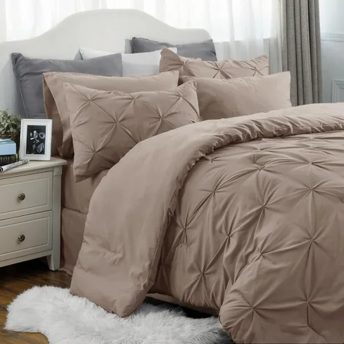 Vista 76 de Bedsure - Juego de edredón tamaño individual gris - Ropa de cama tamaño individual en una bolsa de 5 piezas, juego de cama Pintuck GentleSoft™