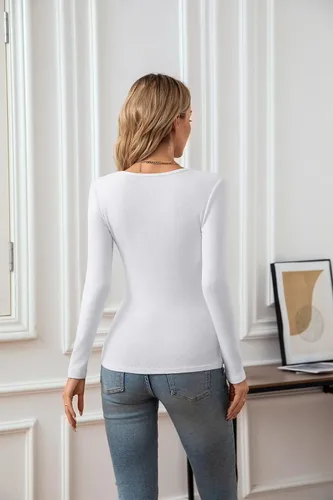 Vista 4 de VICHYIE Camisas de verano para mujer, cuello redondo, manga corta, acanaladas, ajustadas, casuales, básicas