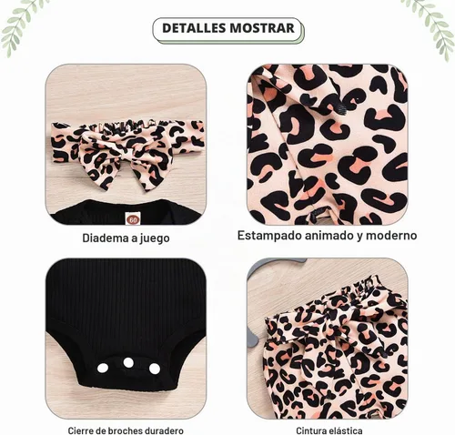 Vista 4 de Aalizzwell Conjunto de mameluco acanalado para bebé recién nacido prematuro para otoño e invierno Guepardo negro