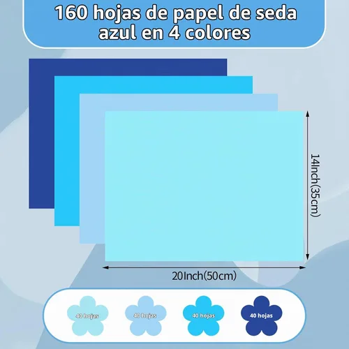 Vista 2 de woric 160 hojas de papel de seda azul para bolsas de regalo de 20 x 14 Combinado azul